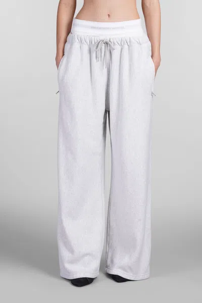 Alexander Wang Logo Elastic Waist Wide Leg Cotton Sweatpants In Grey
