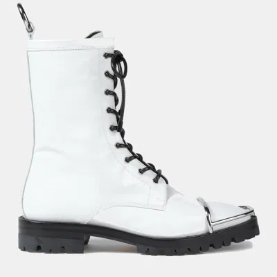 Pre-owned Alexander Wang Patent Leather Combat Boots Size 38 In White