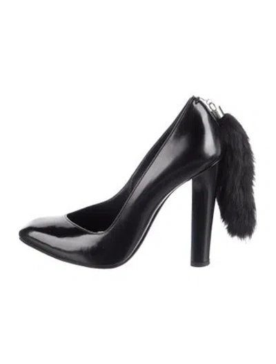 Pre-owned Alexander Wang Patent Leather Fur Trim Pumps In Black