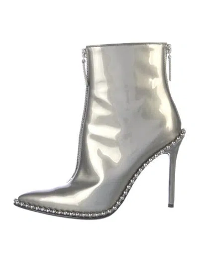 Pre-owned Alexander Wang Patent Leather Studded Accents Boots In Gray