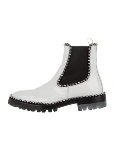 Pre-owned Alexander Wang Patent Leather Studded Accents Chelsea Boots In White