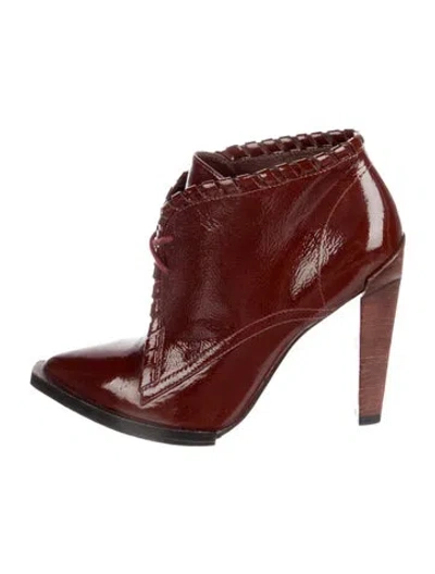 Pre-owned Alexander Wang Patent Leather Whipstitch Trim Lace-up Boots In Burgundy