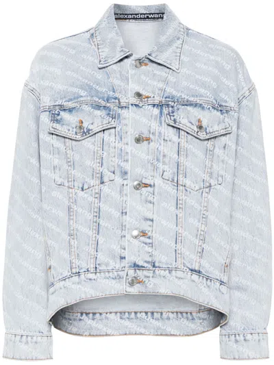 Alexander Wang Falling Back Logo-print Denim Jacket In Pebble Bleach