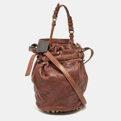 Alexander Wang Pebbled Leather Diego Bucket Bag In Brown