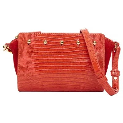 Pre-owned Alexander Wang Pelican Sling Red Croc Embossed Leather Studded Crossbody Bag