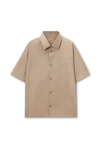 Alexander Wang Perforated Logo Short Sleeve Shirt In Nude