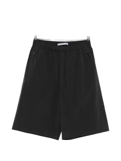 Alexander Wang Perforated-logo Knee-length Shorts In Black