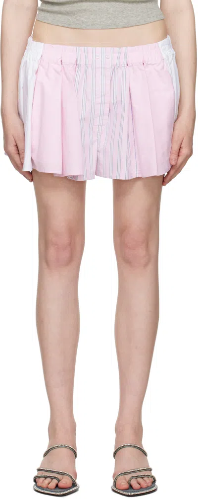 Alexander Wang Pink & White Cotton Oxford Boxer Shorts In Light Pink/mauve