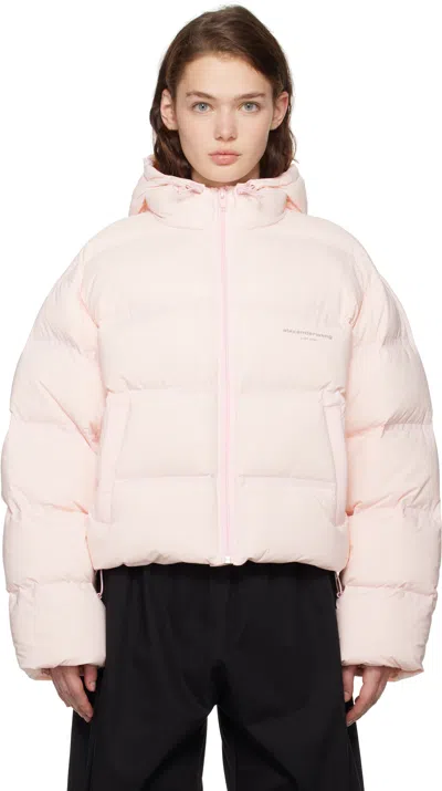 Alexander Wang Pink Cropped Hooded Puffer Down Coat In Light Pink