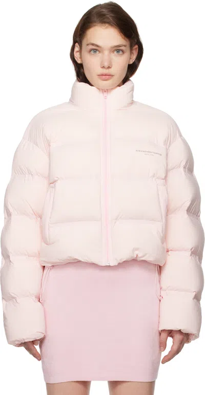 Alexander Wang Pink Cropped Puffer Down Coat In Light Pink