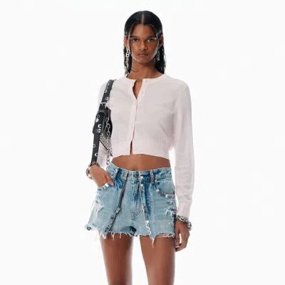Alexander Wang Pink Crystal Hotfix Cropped Cardigan