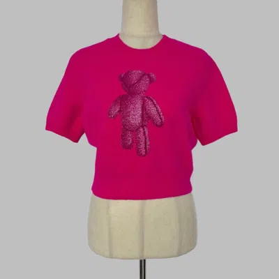 Pre-owned Alexander Wang Pink Knit Sweater Shirt Top With Crystal Bear