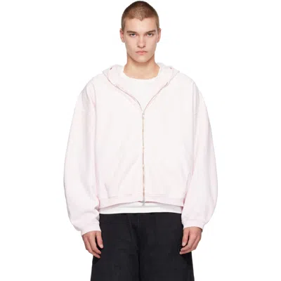 Alexander Wang Pink Logo Print Oversized Zip-up Hoodie In White