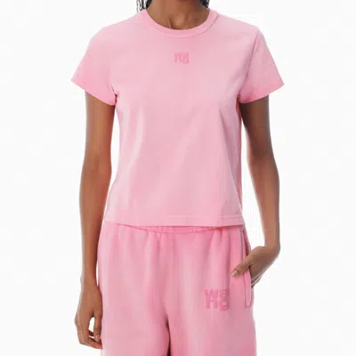 Alexander Wang Pink Shrunken Cotton Tee With Logo