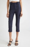 Alexander Wang Pinstripe High Waist Baseball Capri Pants In Blue
