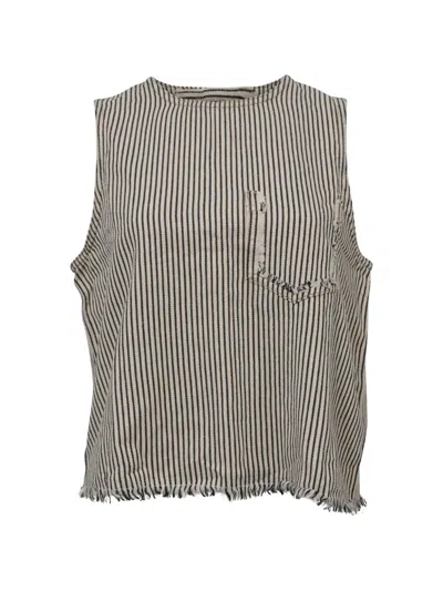 Pre-owned Alexander Wang Pinstripe Raw-edge Top In Neutral