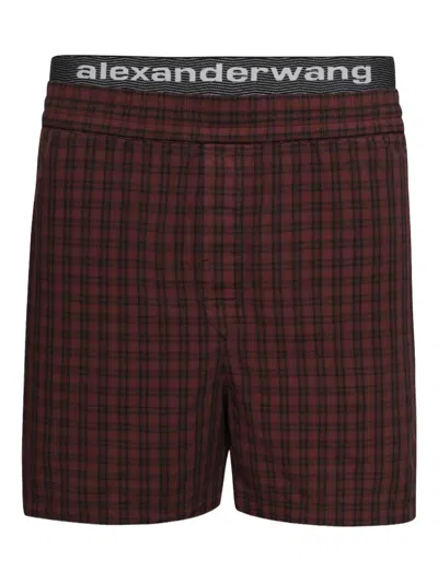 Alexander Wang Plaid Boxer Shorts In Brown