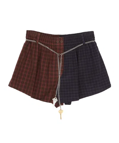 Alexander Wang Plaid Chain-belt Shorts In Brown