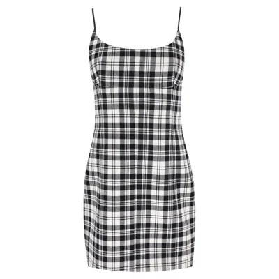 Pre-owned Alexander Wang Plaid Check Wool Camisole Dress In Gray