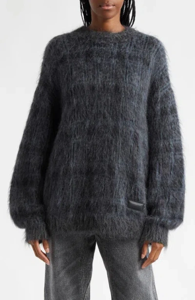 Alexander Wang Wool-mohair-blend Plaid Sweater In Black