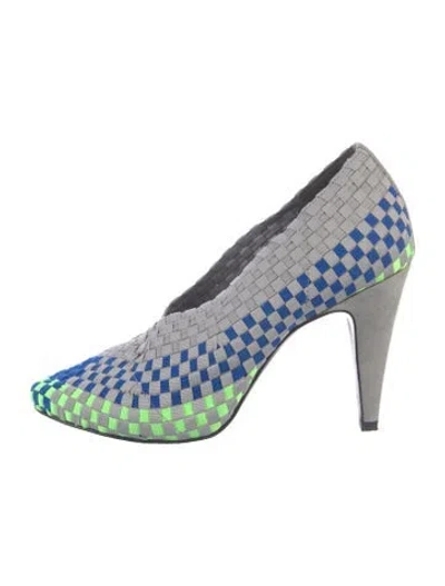 Pre-owned Alexander Wang Plaid Print Braided Accents Pumps In Blue/green/grey