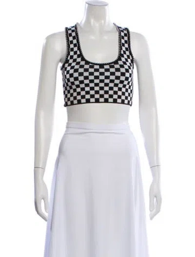 Pre-owned Alexander Wang Plaid Print Crew Neck Crop Top In Black