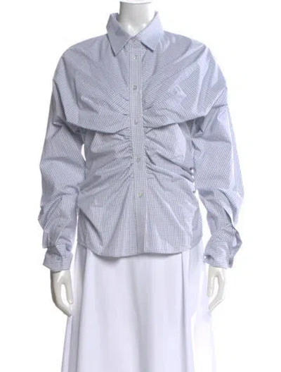 Pre-owned Alexander Wang Plaid Print Long Sleeve Blouse In Blue