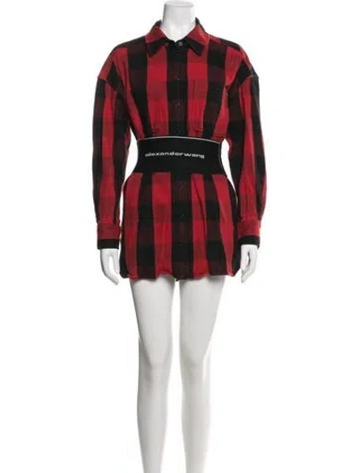 Pre-owned Alexander Wang Plaid Print Mini Dress In Red