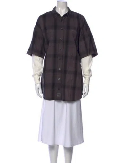 Pre-owned Alexander Wang Plaid Print Short Sleeve Button-up Top In Multi