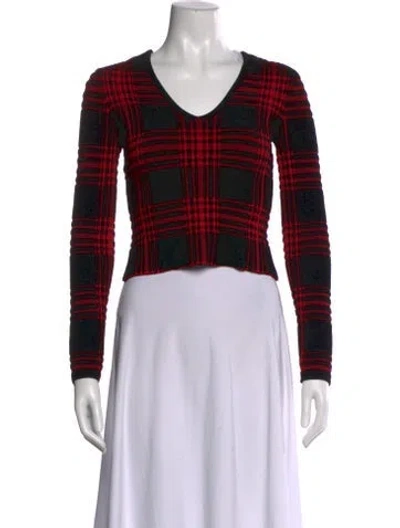 Pre-owned Alexander Wang Plaid Print V-neck Sweater In Red