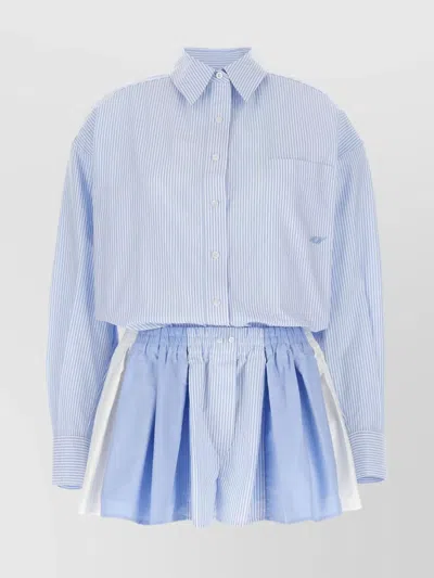 ALEXANDER WANG PLEATED BOXER ROMPER JUMPSUIT WITH STRIPED PATTERN