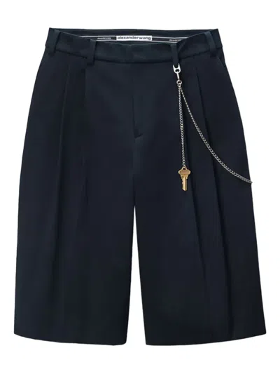 Alexander Wang Pleated Chain-detail Shorts In Blue