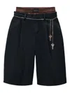 Alexander Wang Prestyled Pleated Shorts With Chain Belt In Black