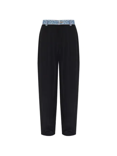 Alexander Wang Pleated Denim-waistband Palazzo Pants In Animal Print