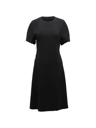 Pre-owned Alexander Wang Pleated Diagonal-waistband Midi Dress In Black