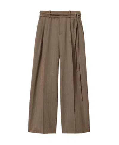 Alexander Wang Pleated Herringbone Wool Trousers In Brown