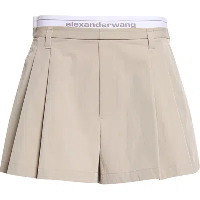Alexander Wang Pleated High Waist Shorts In Brown