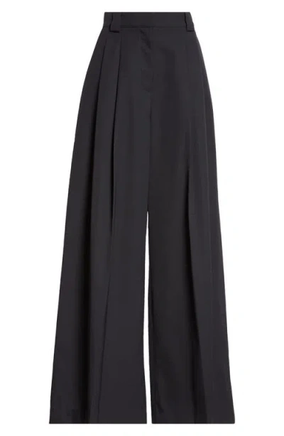 Alexander Wang Pleated High Waist Wide Leg Wool Pants In 001 Black