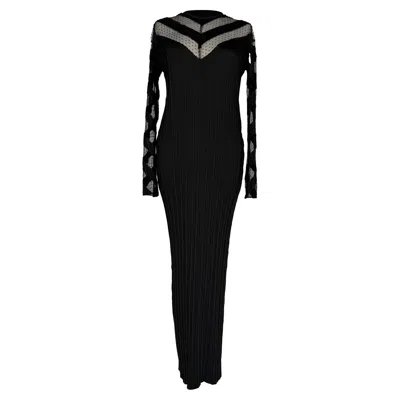 Pre-owned Alexander Wang Pleated Long Sleeve Maxi Dress In Black Polyester