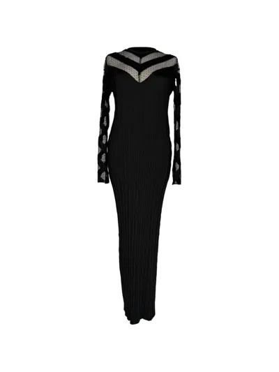 Pre-owned Alexander Wang Pleated Long-sleeve Maxi Dress In Black