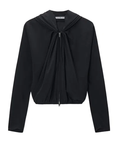 Alexander Wang Pleated Neckline Hoodie In Black