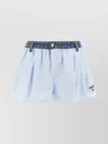 Alexander Wang Pleated Striped Denim Waistband Shorts In Blue