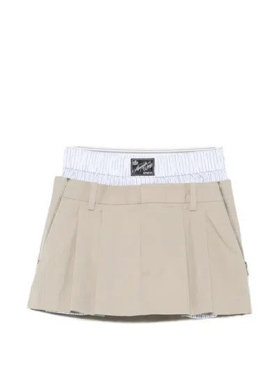 Alexander Wang Logo-waistband Pleated Mini Shorts In Neutral