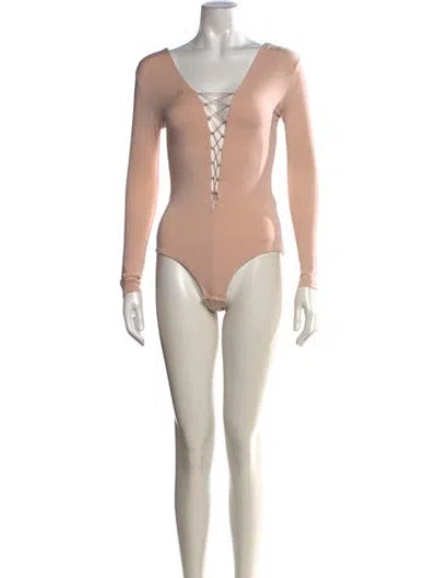 Pre-owned Alexander Wang Plunge Neckline Long Sleeve Bodysuit In Pink