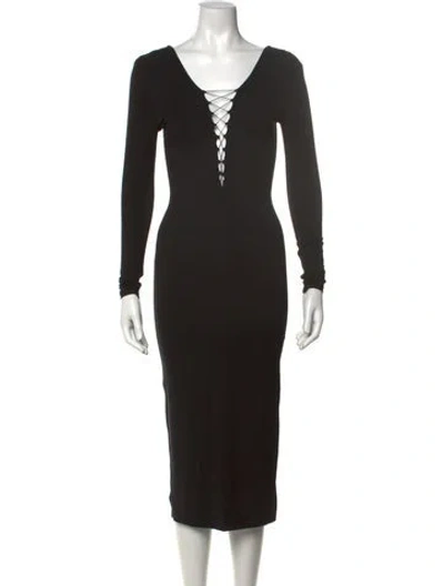 Pre-owned Alexander Wang Plunge Neckline Midi Length Dress In Black