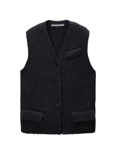 Alexander Wang Pocket V-neck Sweater Vest In Black