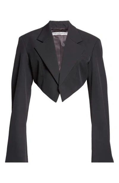 Alexander Wang Pointed Hem Crop Wool Blazer In 001 Black