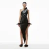 Alexander Wang Pointed Minidress In Croc-embossed Leather In Black