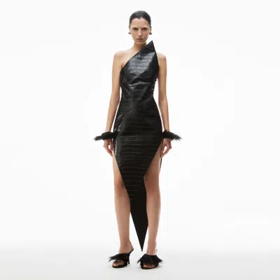 Alexander Wang Pointed Minidress In Croc-embossed Leather In Black