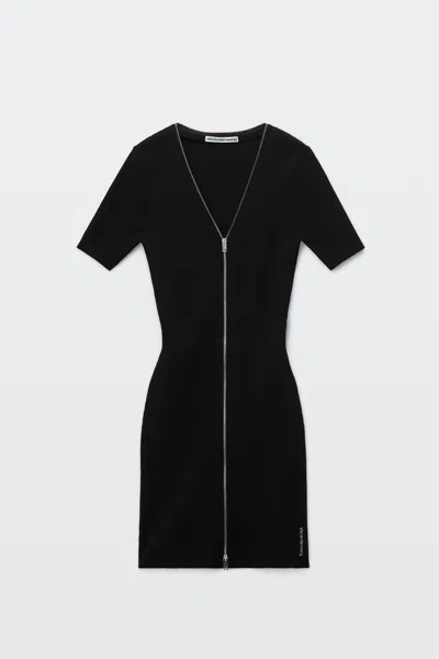 Alexander Wang Pointelle Knit Mini Dress With Front Zip In Black